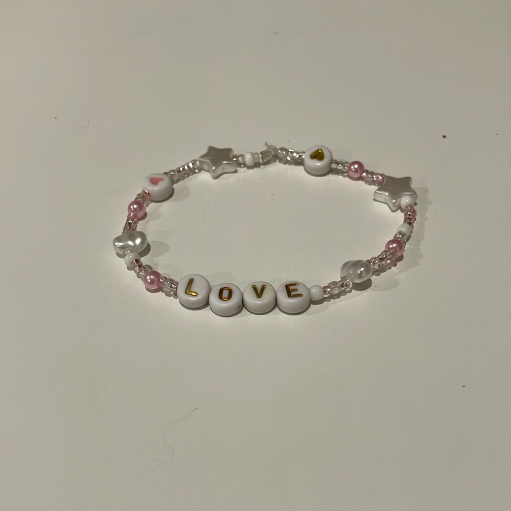 Delicate Pink and White Letter Bead Bracelet